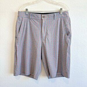Lululemon Men's Gray Check Plaid Flat Front Size 36 Chino Shorts